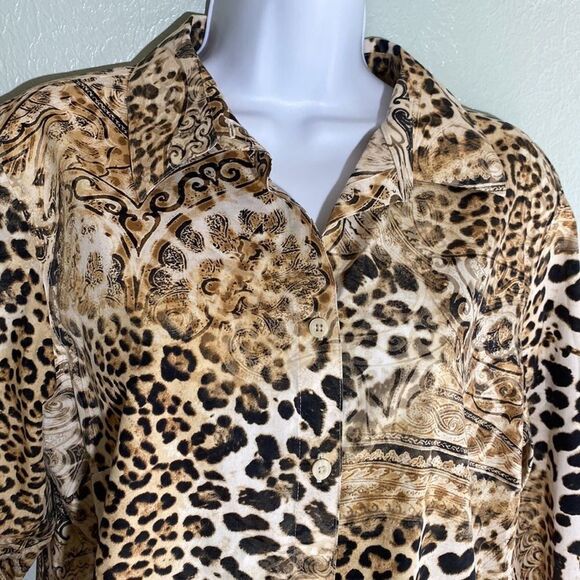 Chico’s no iron animal paisley print casual button up shirt, 100% Cotton 2 -Lrg - Picture 6 of 9